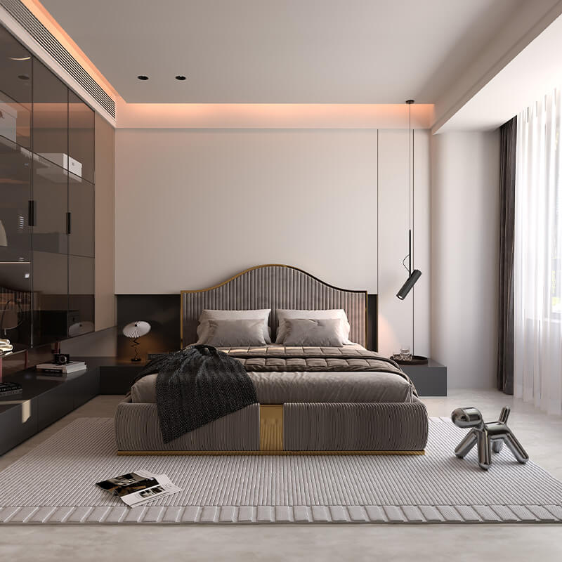 King-Size Bed With Hydraulic Storage & Round Velvet Upholstery
