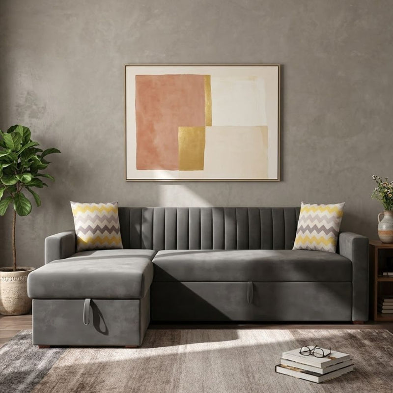 3 Seater L-Shape Tufted Sofa Cum Bed