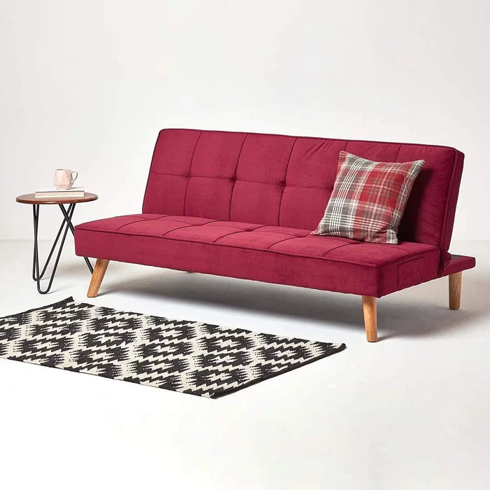 Rosy Velvet Sofa Bed Dark Red 3 Seater Sofa Cum Bed