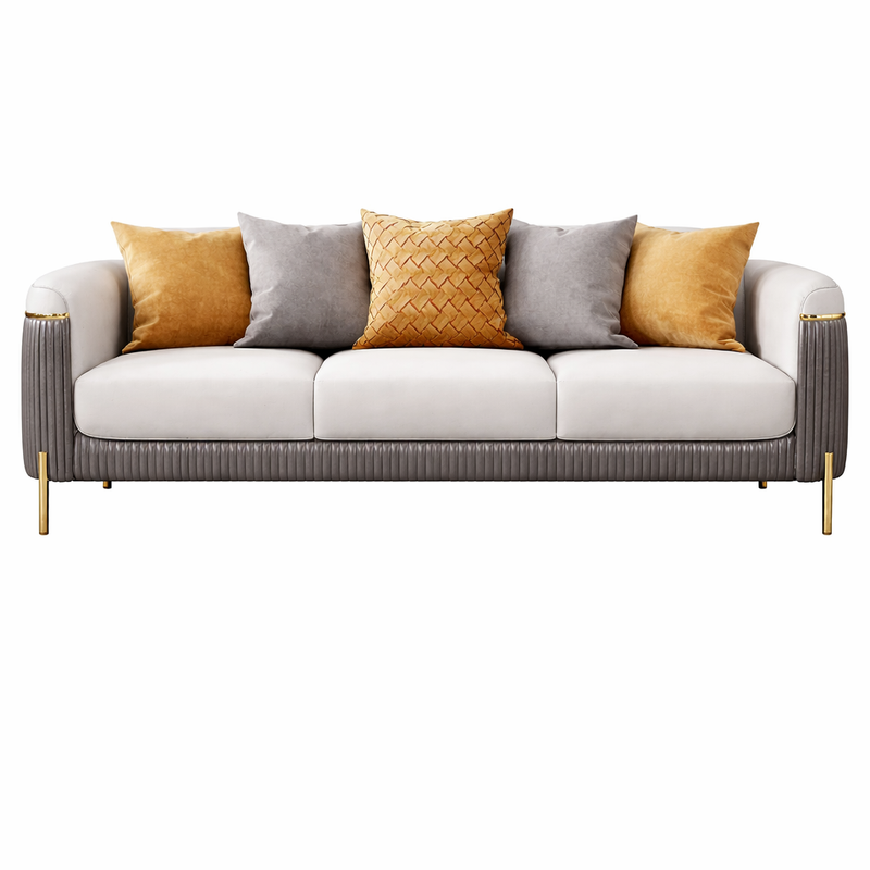 Jumbo Luxury Faux Leather Sofa with 4 Legs Stainless Steel Frame in Gold Finish