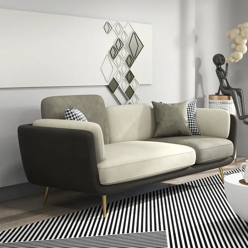 Vanilla Modern Gold Couch: 2-Seater Gray Upholstered Sofa With 2 Side Tables