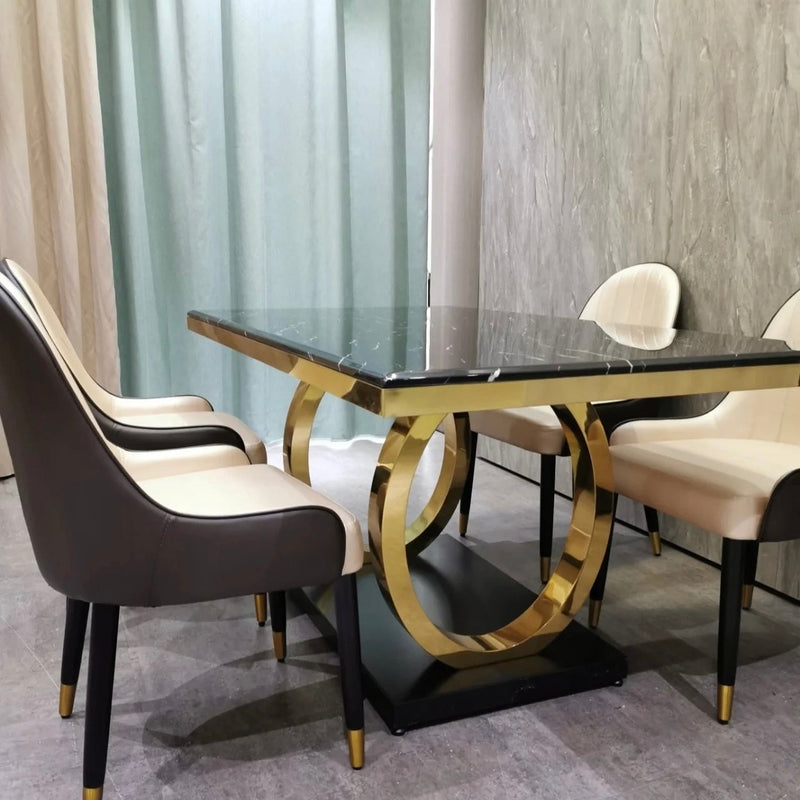 Orion Modern Luxury Dining Table featuring Natural Marble Top and Metal Frame