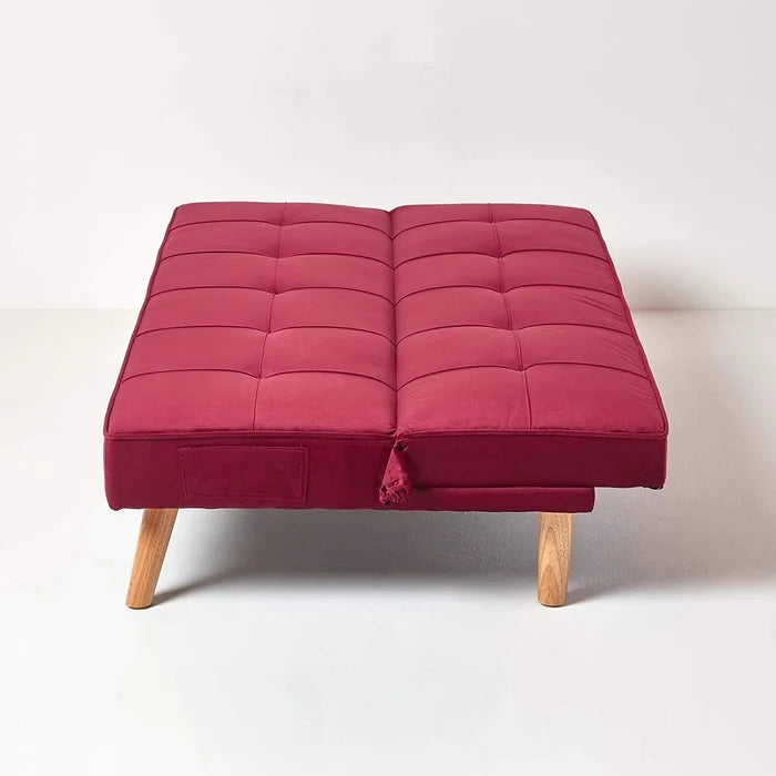 Rosy Velvet Sofa Bed Dark Red 3 Seater Sofa Cum Bed