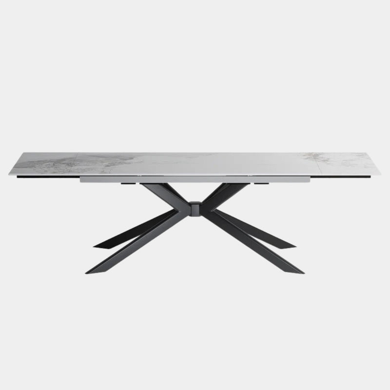 8 Seater White Sintered Stone Rectangular Dining Table With Angular Base