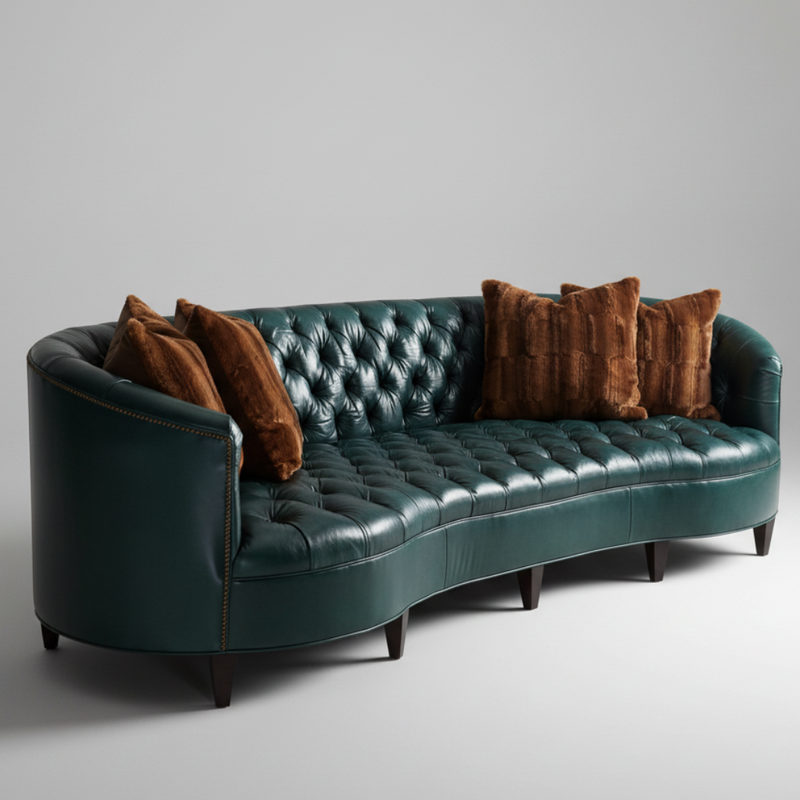 Sapphire Tuck — Curved Velvet Sofa, made to order by Wooden Empiro — view 2