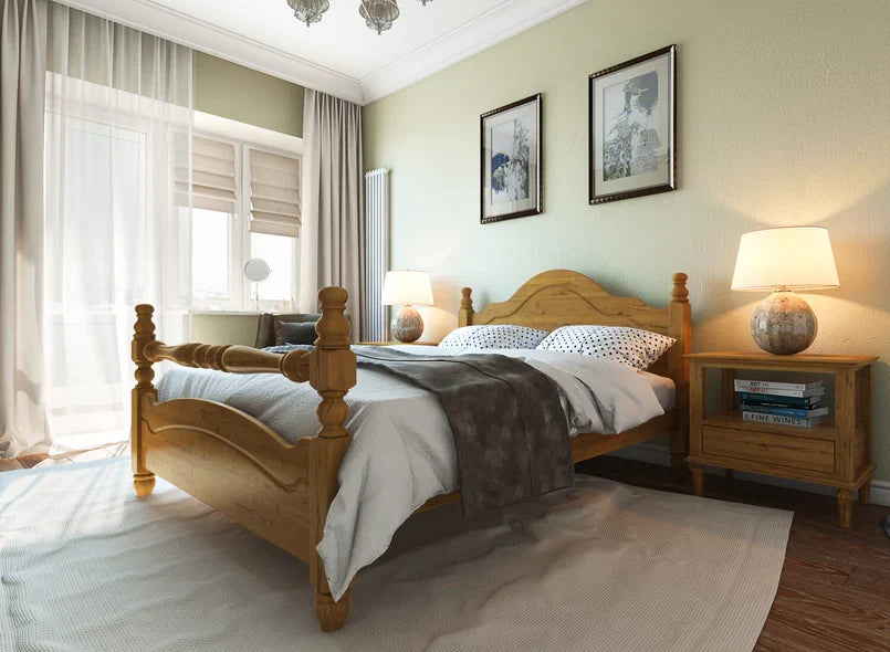 Wooden Empiro Solid Sheesham Wooden Pine Bed Frame with Classic Headboard Design - Natural Finish