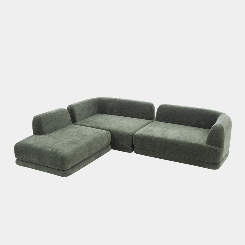 7 Seater Olive Green Upholstered L-Shape Sectional Sofa