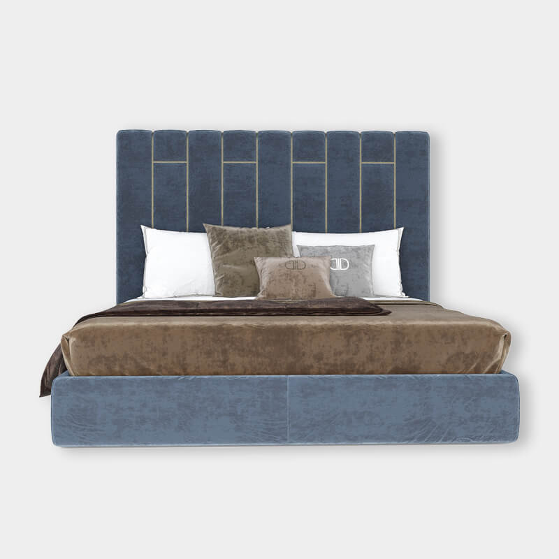 Velvet Upholstered Navy King-Size Bed for Luxury Bedroom