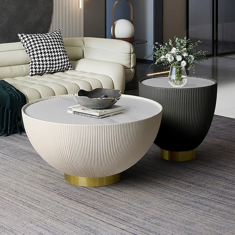 Bongo Modern White & Grey Drum Coffee Table Stone Round Coffee Table