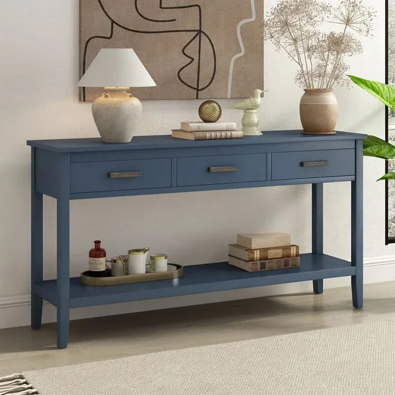 Fuiled 3-Drawer Console Table for Entryway, Narrow Sofa Tables Entryway Table Rustic Entrance Front Door Table Accent Table w/ 1 Shelf