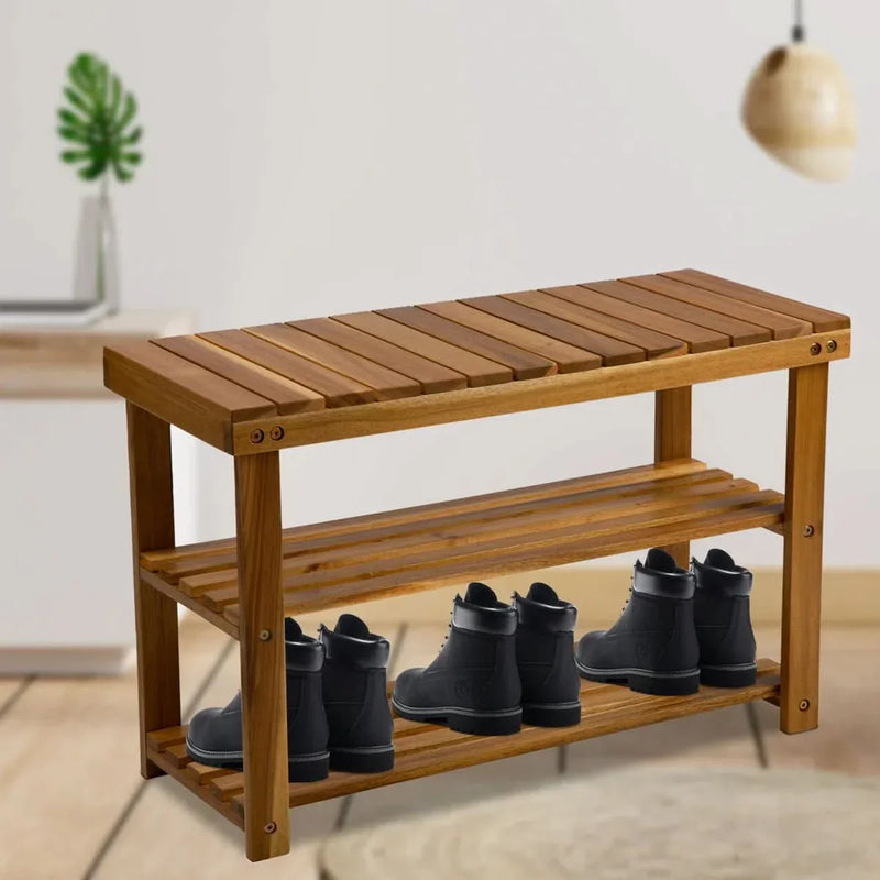 3-Tier Solid Wood Shoe Rack - Craft Decor