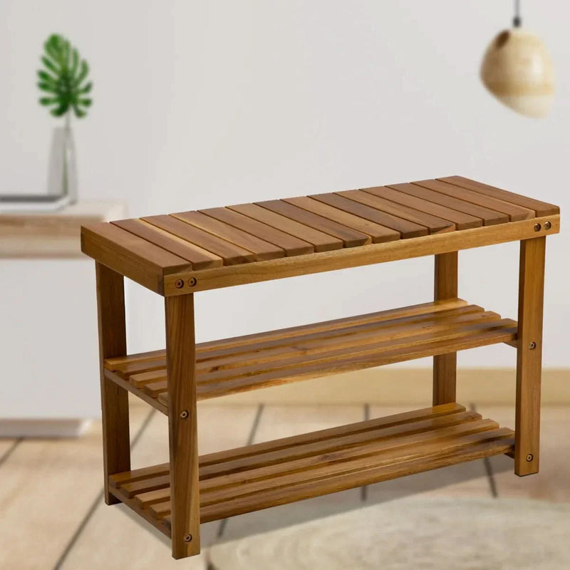 3-Tier Solid Wood Shoe Rack - Wooden Empiro