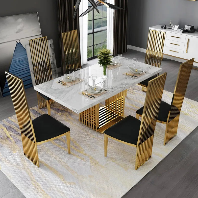 Courtly Premium Rectangular Marble Top Dining Table with Seater