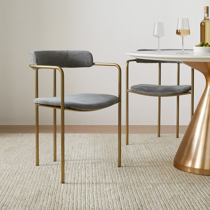 Chic Gold Frame Dining Chair with Soft Grey Seat