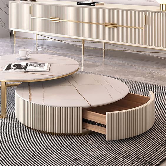 Label Modern Round Stone Top Nesting Coffee Table