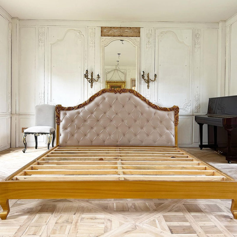 Louis XV bed with upholstered headboard