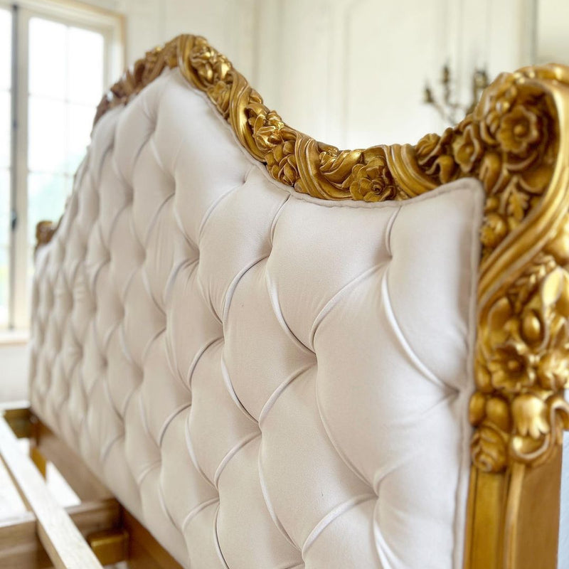 Louis XV bed with upholstered headboard