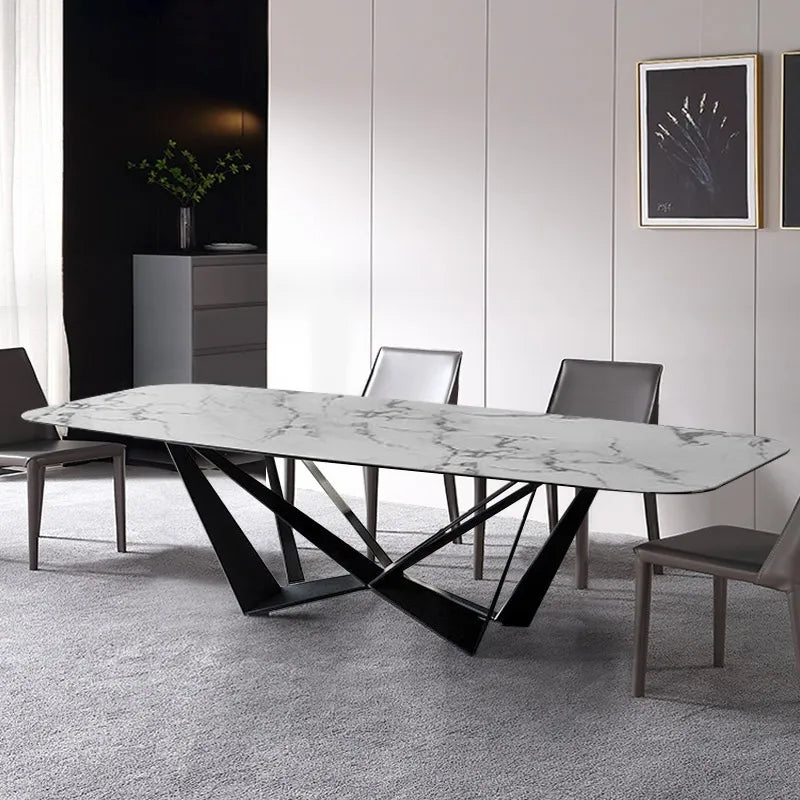 Celestial Modern Luxury 8 Seater Dining Table Rectangle With Marble Top
