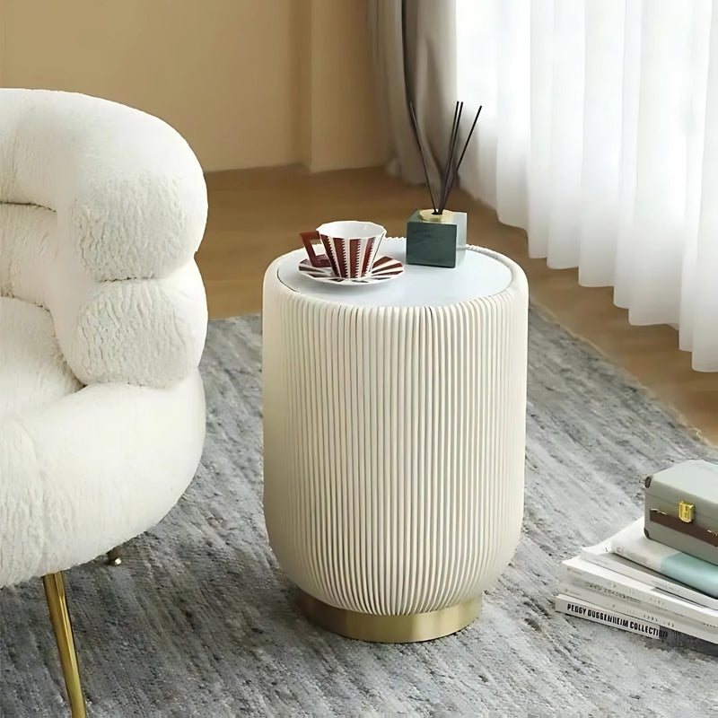 White Textured Cylindrical End Table