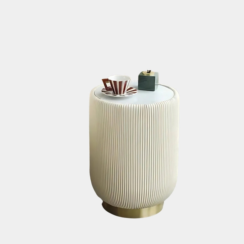 White Textured Cylindrical End Table