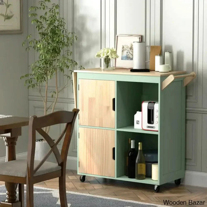 37.8" Wide Rolling Kitchen Island with Solid Wood Top Kitchen trolley cart cabinet kitchen island with storage