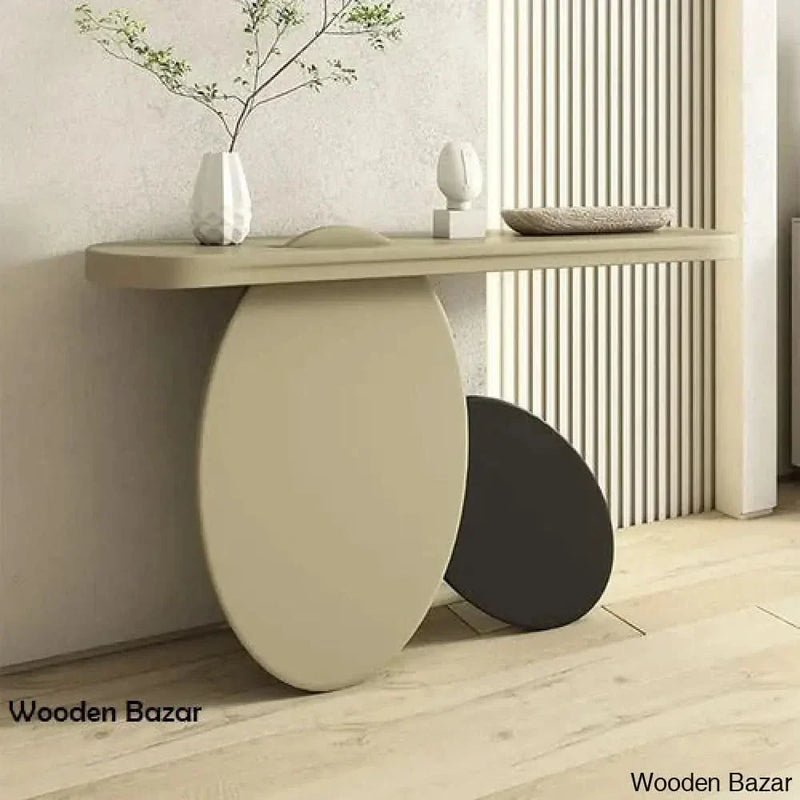 39.4" Modern Console Table Oval Wood Entryway Table with Circle Base Light Khaki - Wooden Empiro