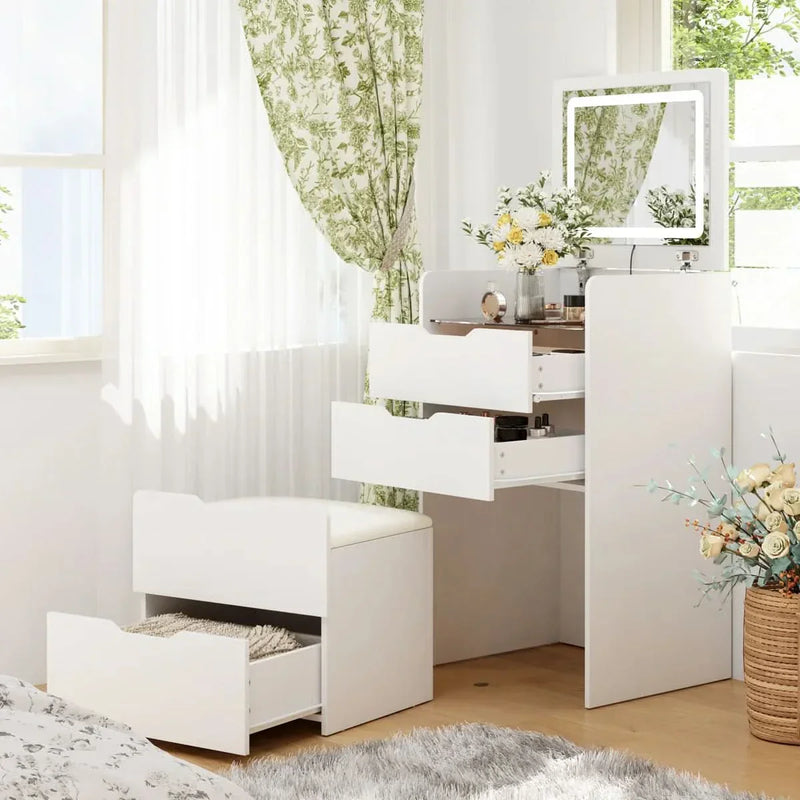 3 In 1 Vanity Desk With Flip Top Mirror And Comfortable Bench