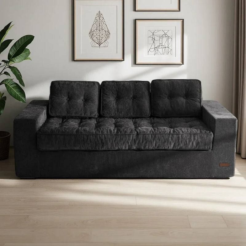 Finlex 3 Seater Chenille Boneless Couch Comfy Sofa - Wooden bazar