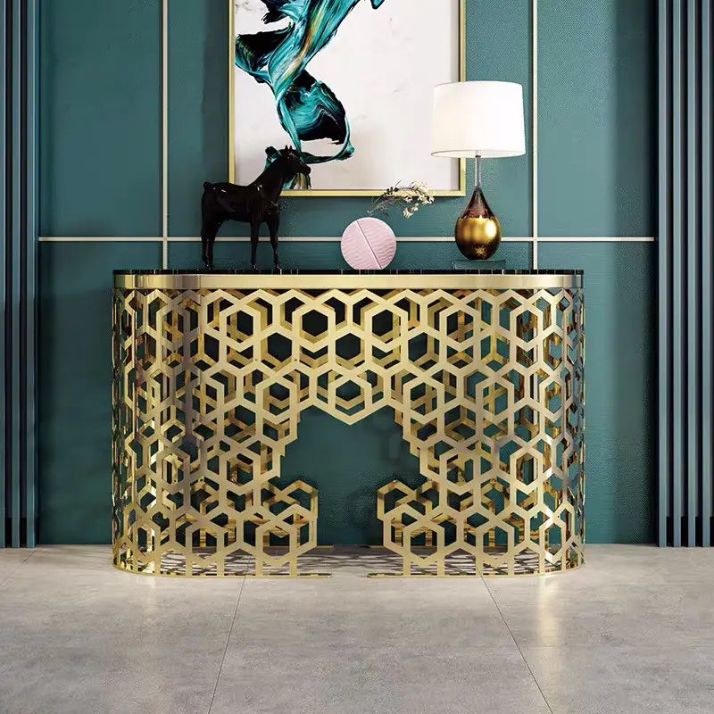 Virtue Modern And Luxurious Console Table Featuring Marble Top And Stainless Steel Base