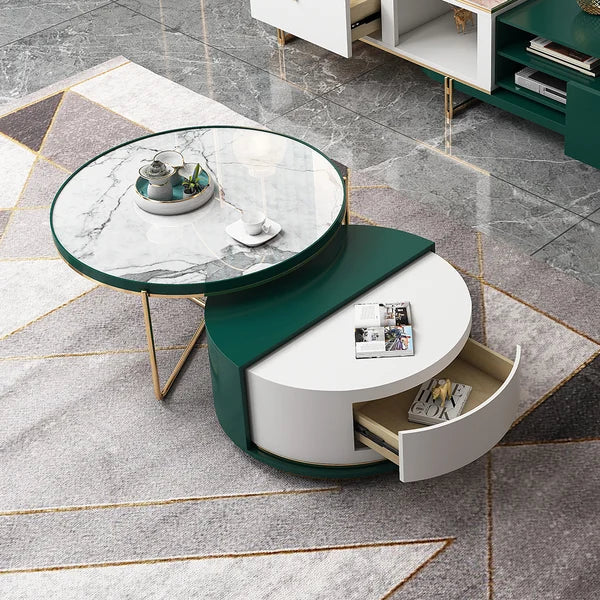 Sanco Modern Round Centre Table with Storage Rotatable Drawers