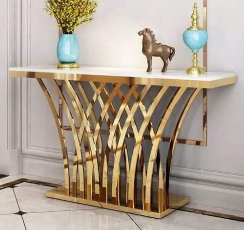 Chloe Luxurious Rectangular Console Table with White Marble Top and Brushed Golden Base