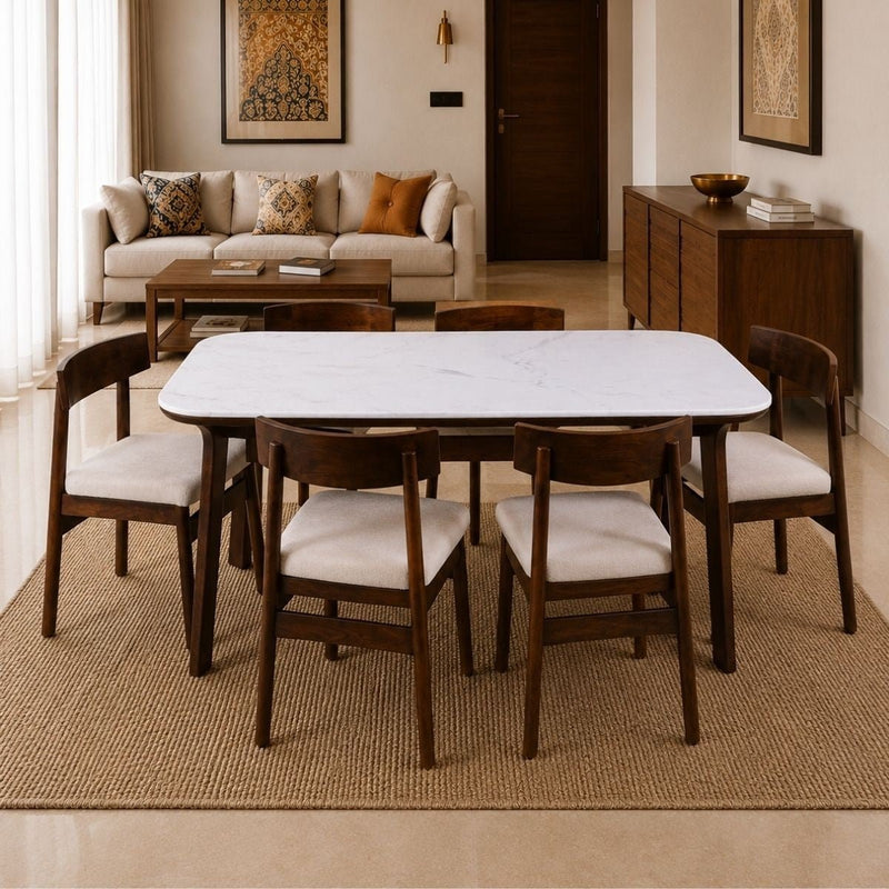 Panache Marble - Top Wooden Dining Table Set - Dining Set - Gharaana