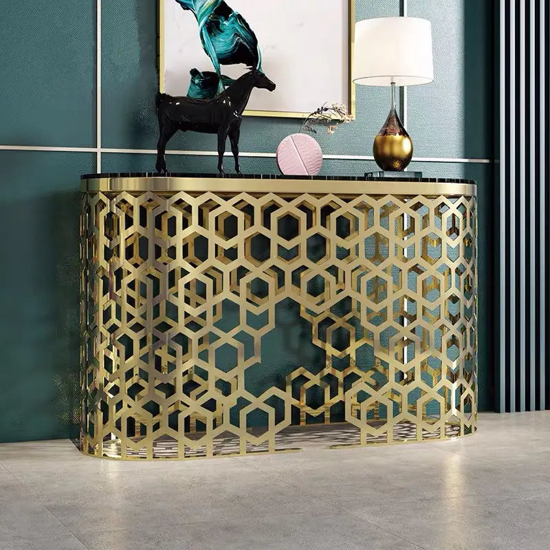 Virtue Modern And Luxurious Console Table Featuring Marble Top And Stainless Steel Base