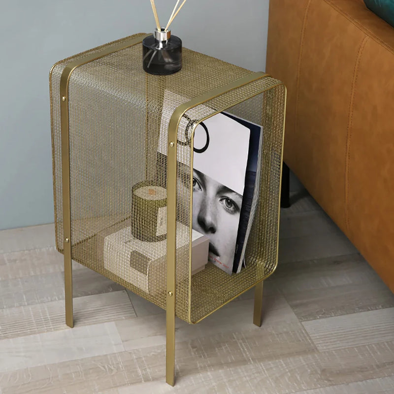Loen Modern Rectangular Gold Magazine Rack with Open Storage