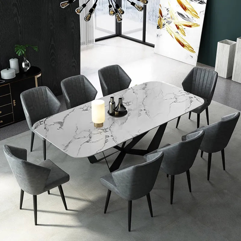 Celestial Modern Luxury 8 Seater Dining Table Rectangle With Marble Top