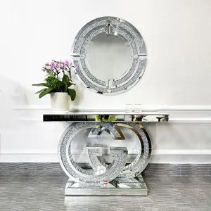 Nasa Luxury Gold and Diamond Mirrored Surface Console