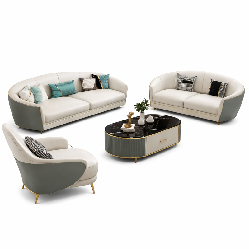 Prada Modern 3-Piece Set White Faux Leather Sofa Set