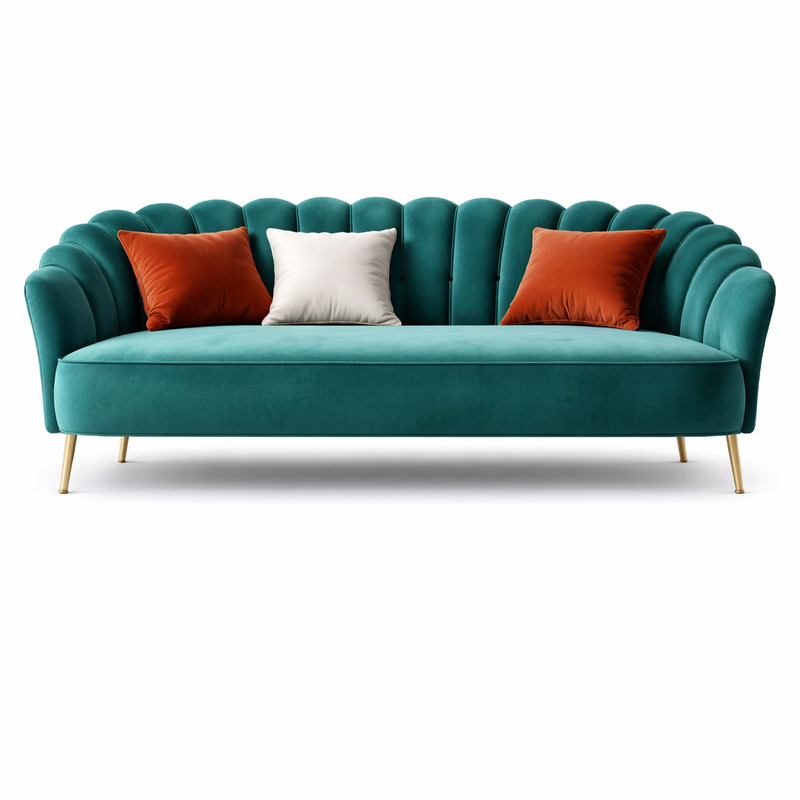 Rene Modern Channel Tufting Sofa Plush Green Velvet Upholstered 3-Seater Sofa
