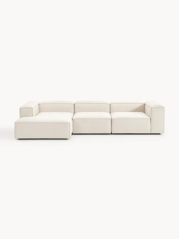 The Elara Corner Sofa — Four-Seater, Beige Linen-Blend Upholstery