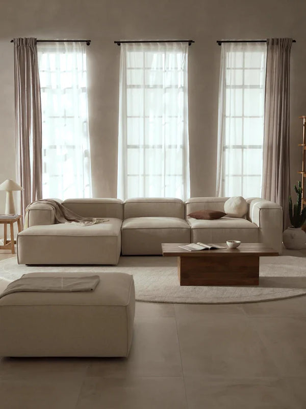 The Elara Corner Sofa — Four-Seater, Beige Linen-Blend Upholstery