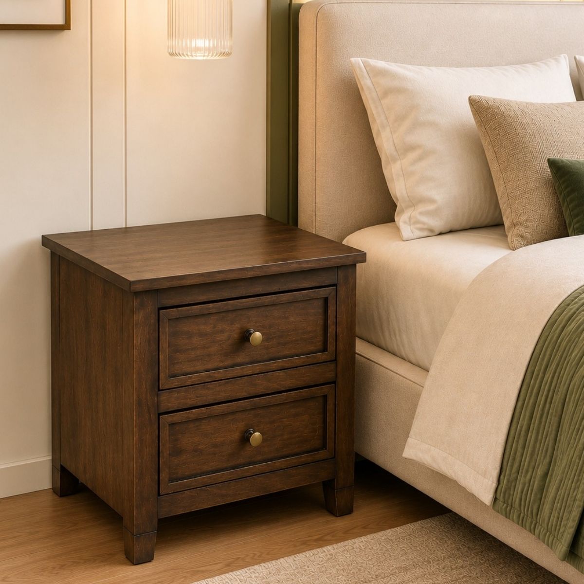 Kavya Wooden Bedside Table - Bedsides - Gharaana