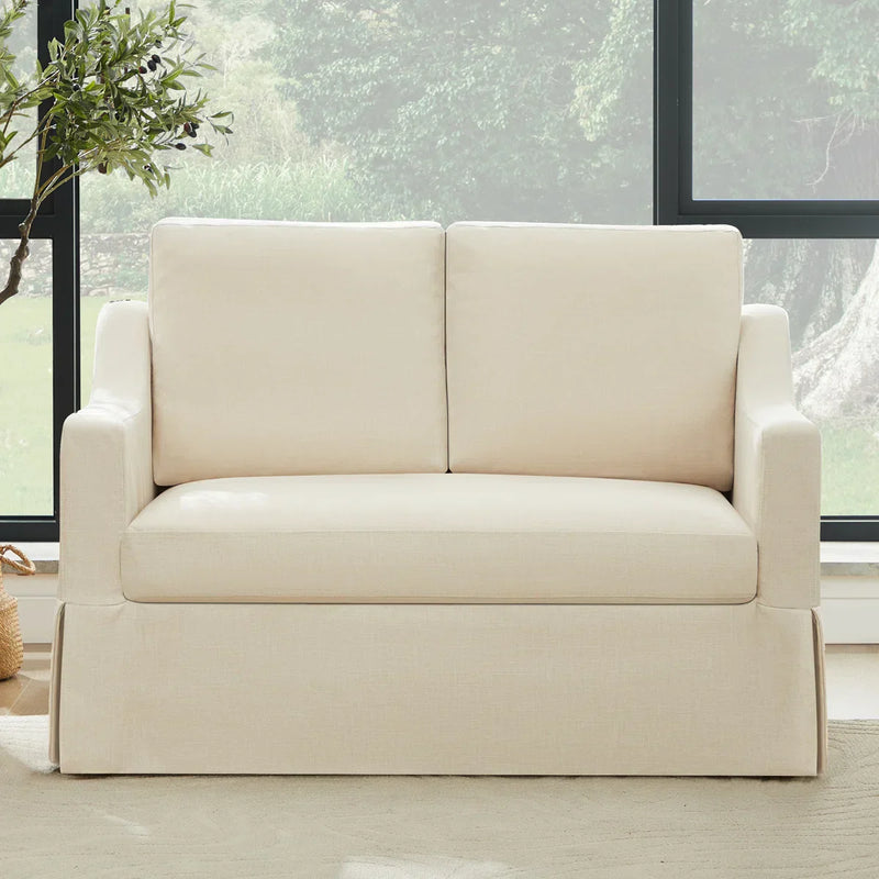 Farmhouse Upholstered Slipcovered Loveseat Sofa - Wooden Empiro