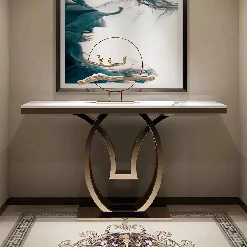 Max Modern Console Table with Contemporary Golden Base and Marble Top