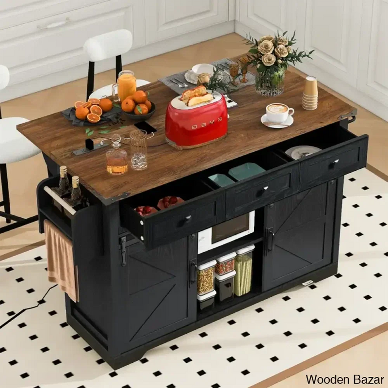 54"W Kitchen Island with Power Ports and Drop Leaf Kitchen trolley cart cabinet kitchen island with storage
