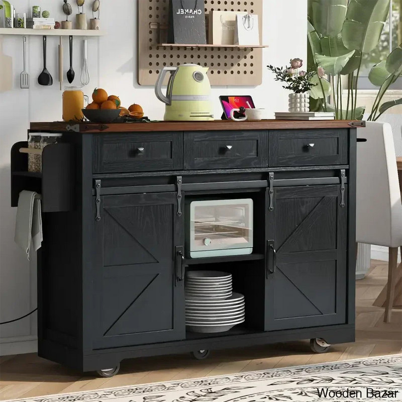 54"W Kitchen Island with Power Ports and Drop Leaf Kitchen trolley cart cabinet kitchen island with storage