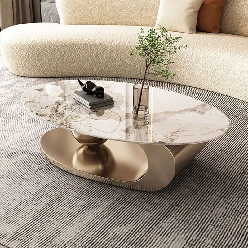 Rubel Modern White Oval Coffee Centre Table with White Marble top