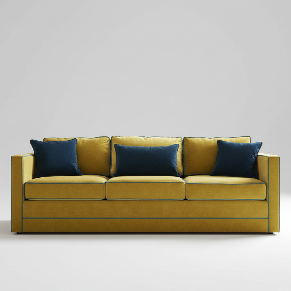Piped Sofa — Mustard Contrast Trim, made to order by Wooden Empiro