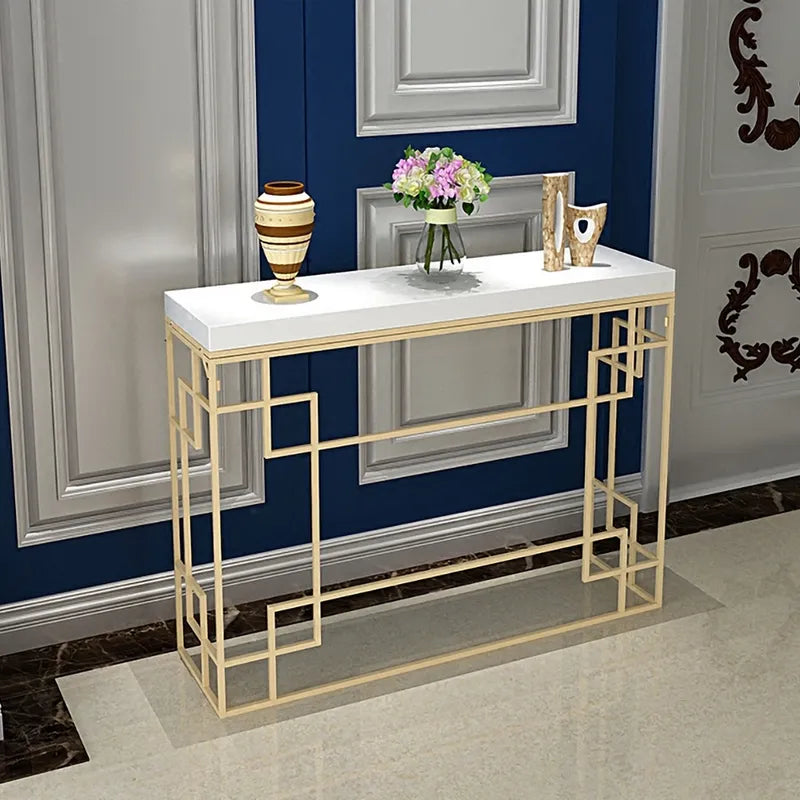 Cooper Modern Console Table for Entryways with White Rectangular Top and Gold Metal Base