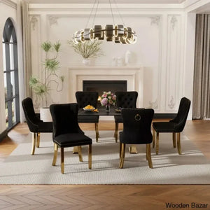 6 Seater New Stone Top Double Pedestal Dining Set Black