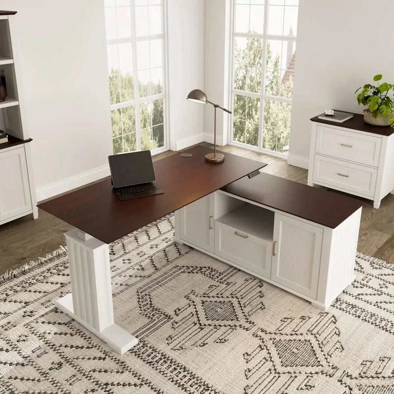 Angord Height Adjustable L-Shaped Standing Executive Desk with Storage